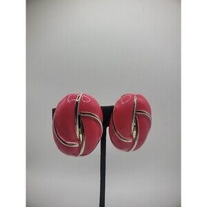 Vintage Earrings Clip On Hot Pink Fuchsia Oval Silver Tone Gold Tone  Jewelry